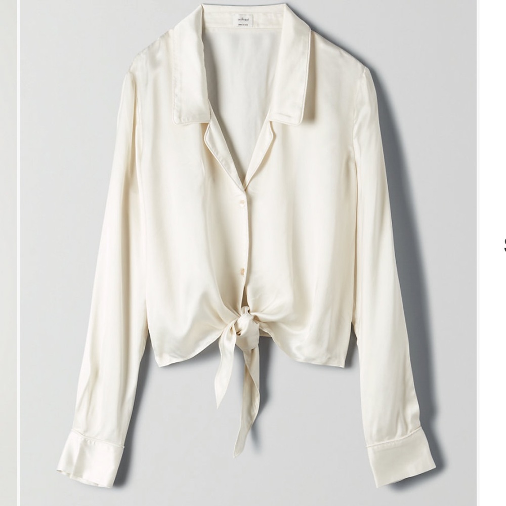 Aritzia Wilfred Tie Front Satin Blouse XXS